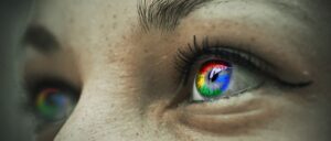 Eyes with the google logo in the iris