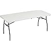 Amazon Basics Heavy Duty Portable Folding Table, 6 ft, Indoor & Outdoor, Fold-in-Half Design with Carrying Handle, White