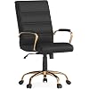Flash Furniture Whitney Mid-Back Swivel LeatherSoft Desk Chair with Wheels, Padded Seat and Armrests, Adjustable Height Padded Office Chair, Black