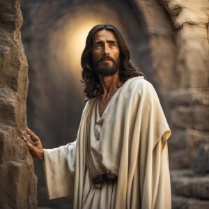 Jesus, a man with long hair, with white robe