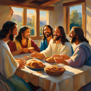 Jesus laughing with the apostles