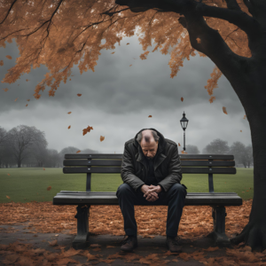 a sad man on the bench