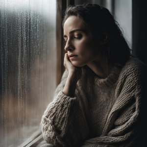 sad women on the window