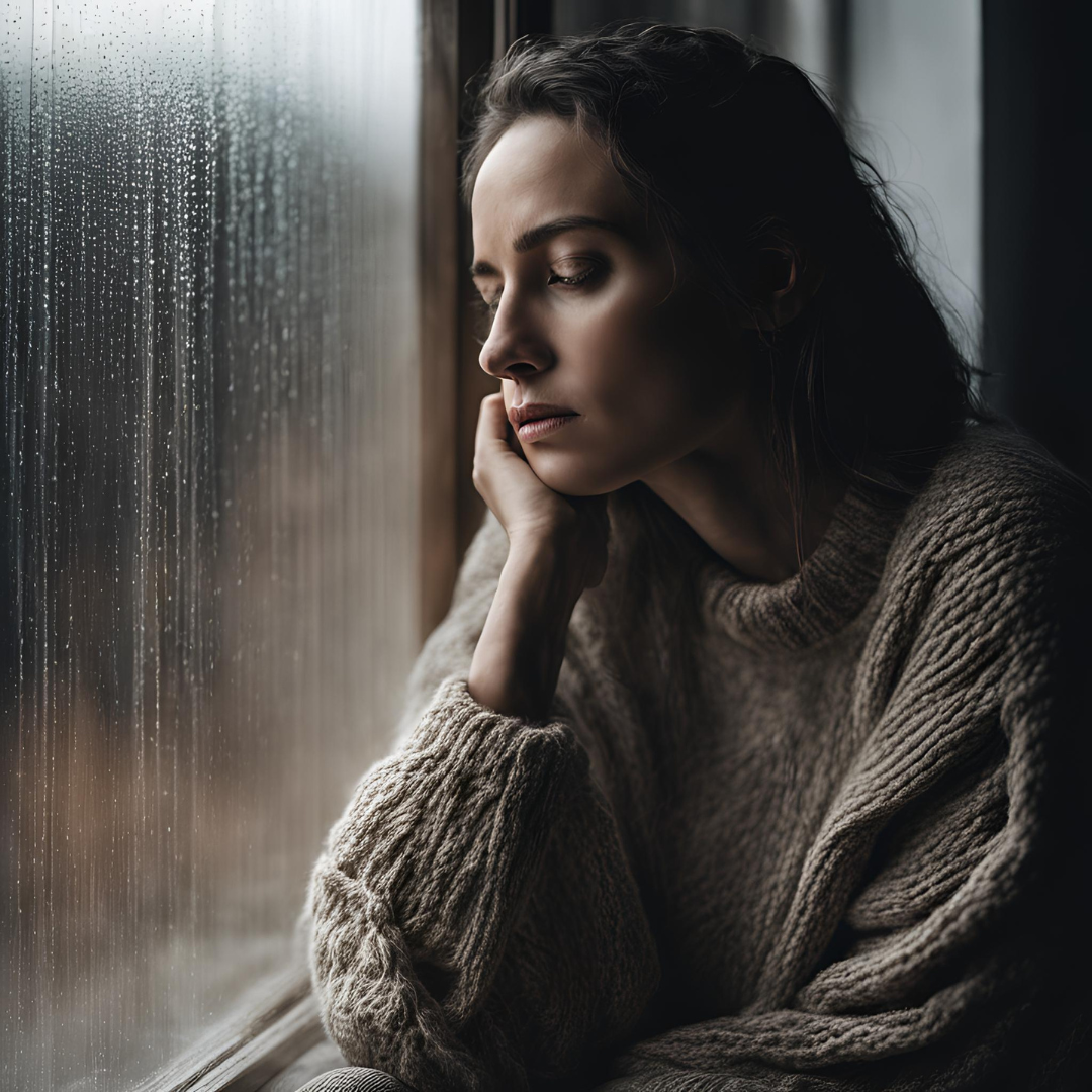 sad women on the window