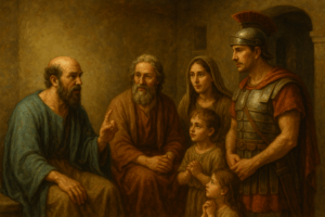 The apostle paul preaching to the jailer and his family