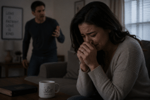 Sad women while man is screaming with her